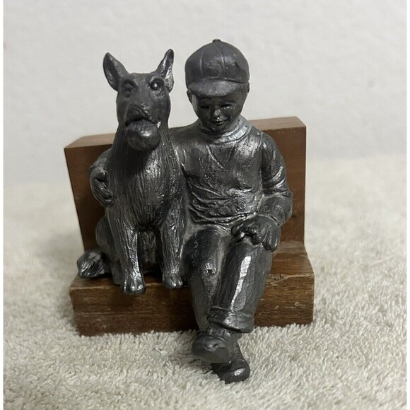 Michael Ricker Pewter Boy and HIs Puppy Dog With Ball Miniature Figurine - Picture 2 of 11